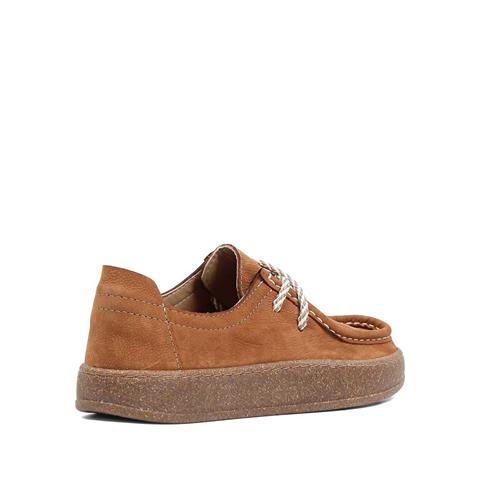 Kadın Taba Bağcıklı Kalın Tabanlı Nubuk Deri Ayakkabı