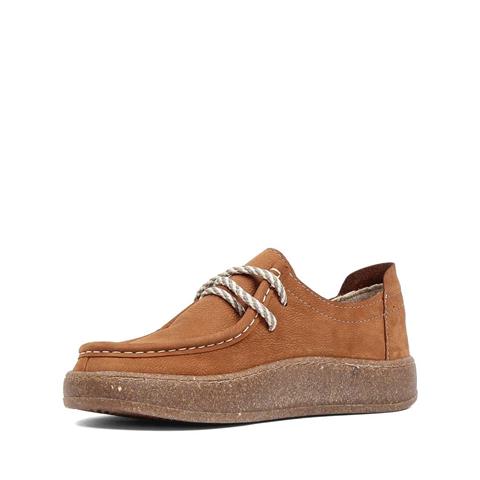 Kadın Taba Bağcıklı Kalın Tabanlı Nubuk Deri Ayakkabı