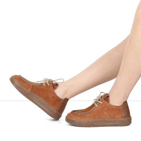 Kadın Taba Bağcıklı Kalın Tabanlı Süet Deri Ayakkabı