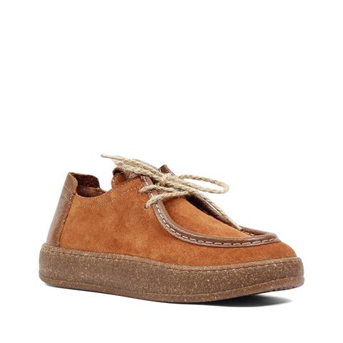 Kadın Taba Bağcıklı Kalın Tabanlı Süet Deri Ayakkabı