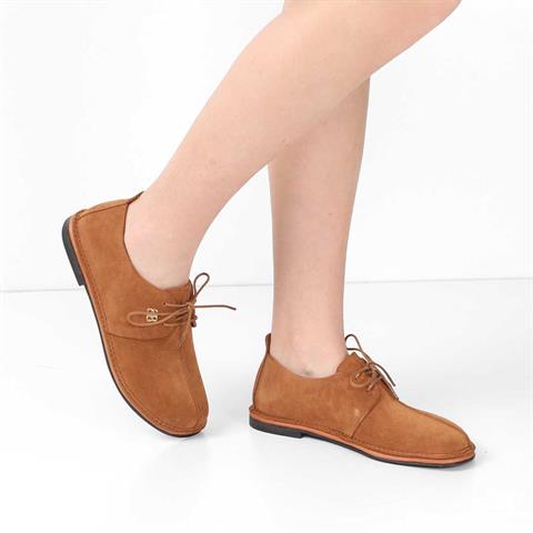 Kadın Taba Bağcıklı Süet Deri Ayakkabı