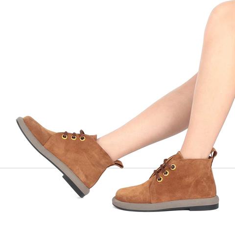 Kadın Taba Bağcıklı Süet Deri Bot