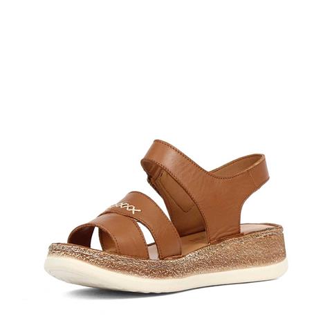 Kadın Taba Bantlı Dolgu Topuklu Deri Sandalet