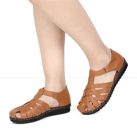 Kadın Taba Bilekten Bantlı Deri Sandalet