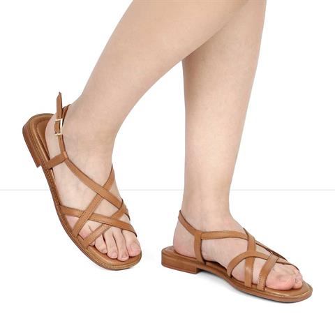 Kadın Taba Bilekten Bantlı Deri Sandalet