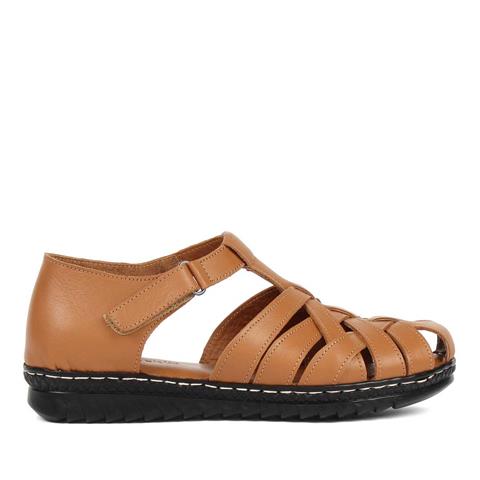 Kadın Taba Bilekten Bantlı Deri Sandalet