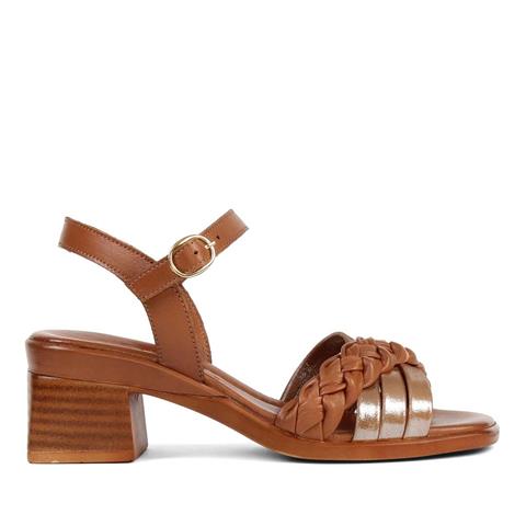 Kadın Taba Bilekten Bantlı Deri Sandalet