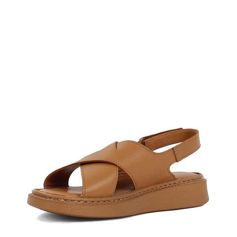 Kadın Taba Bilekten Cırt Cırtlı Deri Sandalet