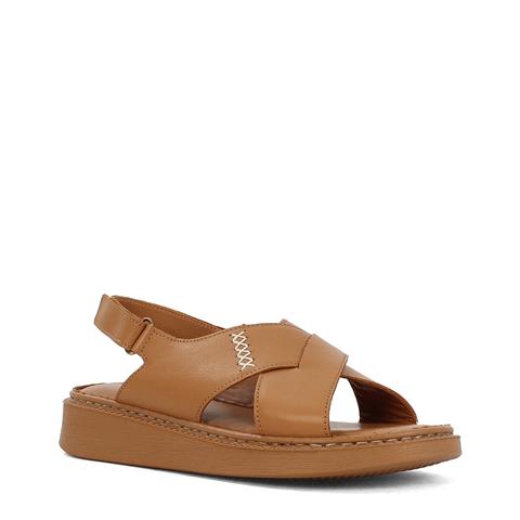 Kadın Taba Bilekten Cırt Cırtlı Deri Sandalet