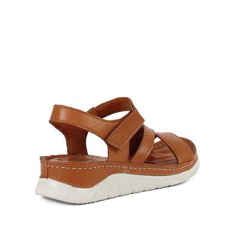 Kadın Taba Bilekten Cırt Cırtlı Deri Sandalet