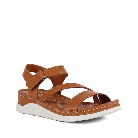 Kadın Taba Bilekten Cırt Cırtlı Deri Sandalet