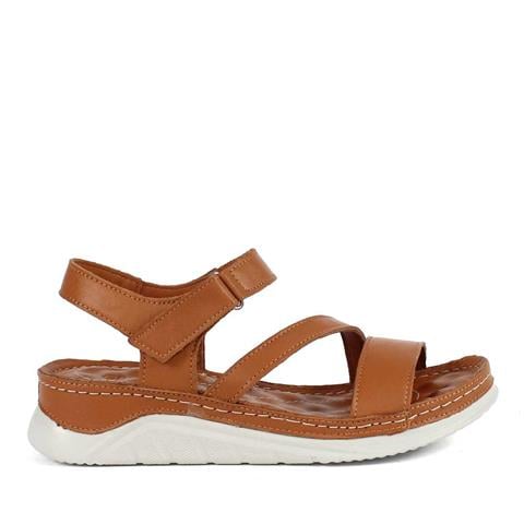 Kadın Taba Bilekten Cırt Cırtlı Deri Sandalet