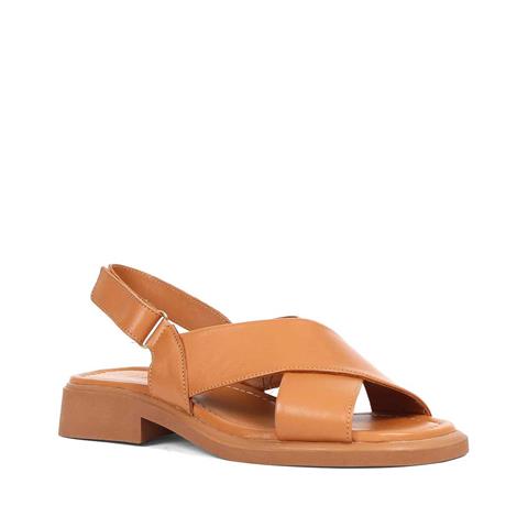 Kadın Taba Bilekten Cırt Cırtlı Deri Sandalet