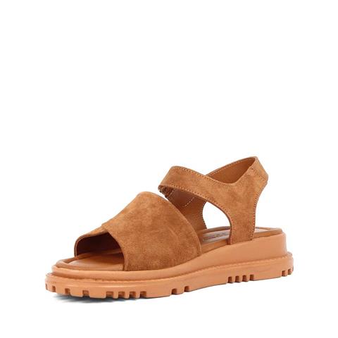 Kadın Taba Bilekten Cırt Cırtlı Süet Deri Sandalet