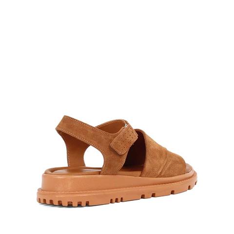 Kadın Taba Bilekten Cırt Cırtlı Süet Deri Sandalet