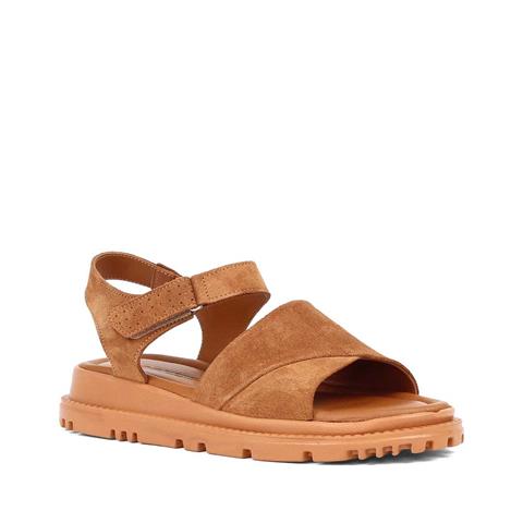 Kadın Taba Bilekten Cırt Cırtlı Süet Deri Sandalet