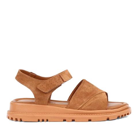 Kadın Taba Bilekten Cırt Cırtlı Süet Deri Sandalet