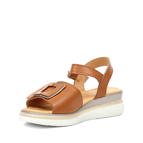 Kadın Taba Bilekten Tokalı Deri Sandalet