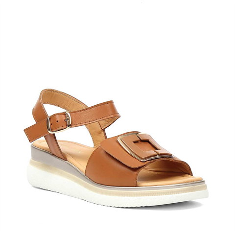 Kadın Taba Bilekten Tokalı Deri Sandalet