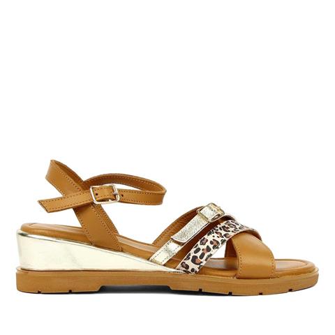 Kadın Taba Bilekten Tokalı Deri Sandalet