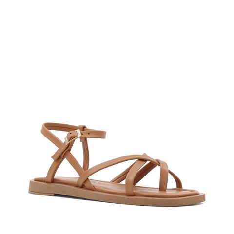 Kadın Taba Çapraz İnce Bantlı Deri Sandalet