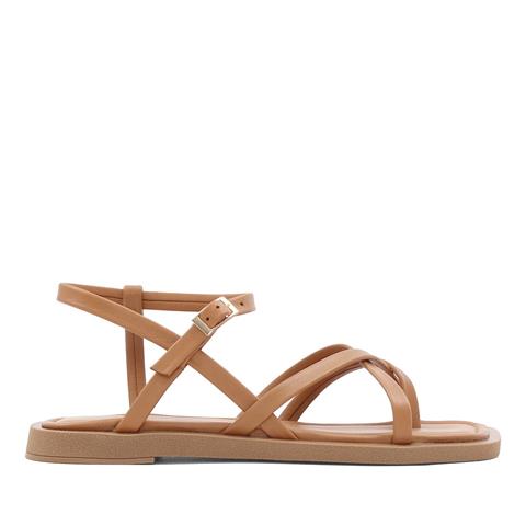 Kadın Taba Çapraz İnce Bantlı Deri Sandalet