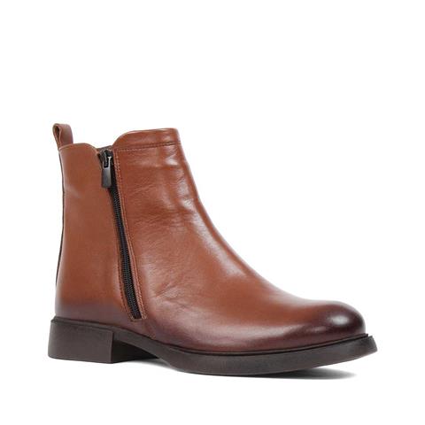 Kadın Taba Çift Fermuarlı Deri Bot