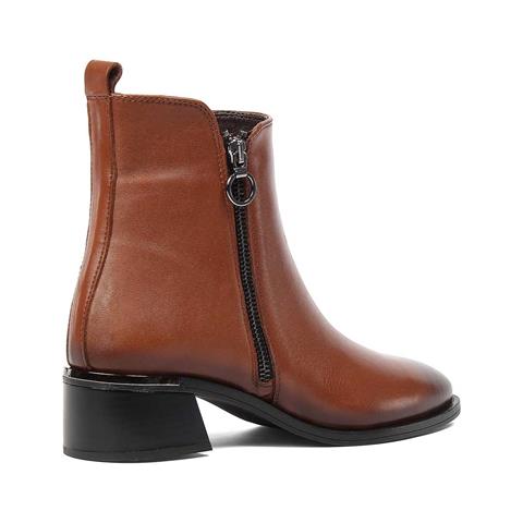 Kadın Taba Çift Fermuarlı Deri Bot