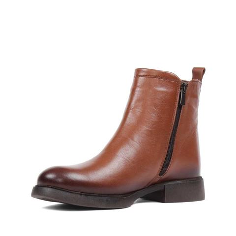 Kadın Taba Çift Fermuarlı Deri Bot