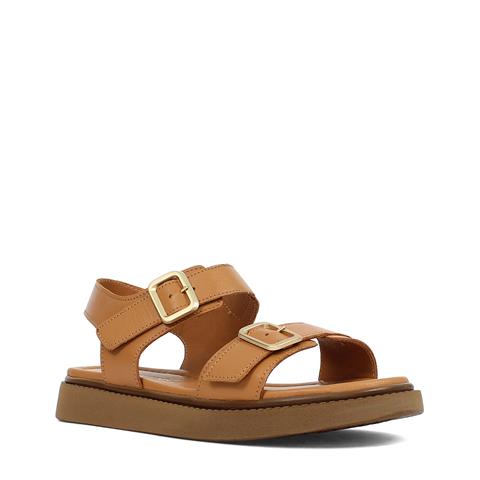 Kadın Taba Çift Tokalı Deri Sandalet