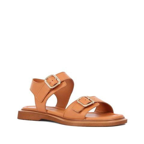 Kadın Taba Çift Tokalı Deri Sandalet