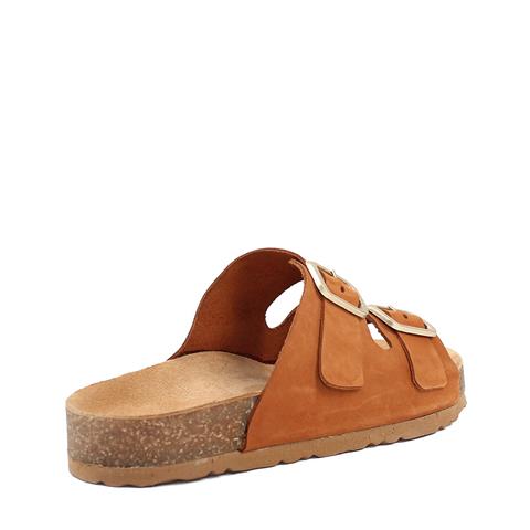 Kadın Taba Çift Tokalı Deri Terlik