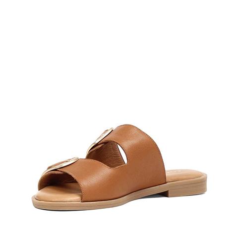 Kadın Taba Çift Tokalı Deri Terlik