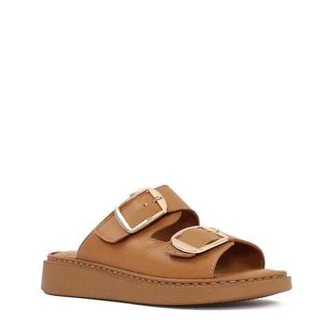 Kadın Taba Çift Tokalı Deri Terlik