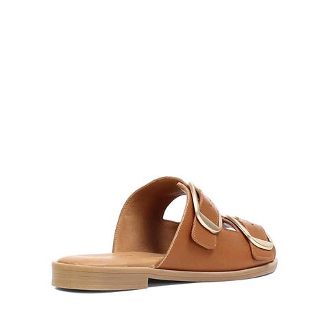 Kadın Taba Çift Tokalı Deri Terlik