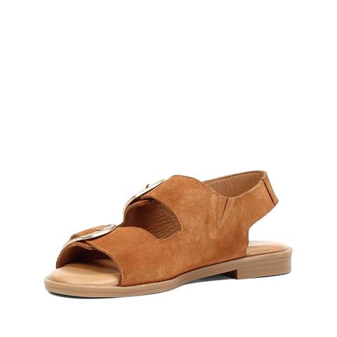 Kadın Taba Çift Tokalı Süet Deri Sandalet