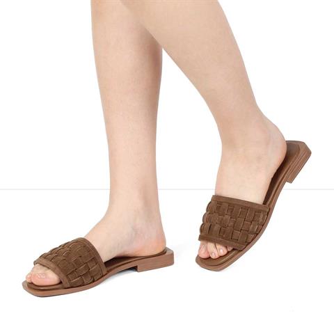 Kadın Taba Desenli Süet Deri Terlik