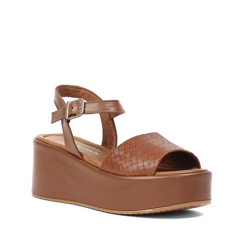 Kadın Taba Dolgu Topuklu Deri Sandalet