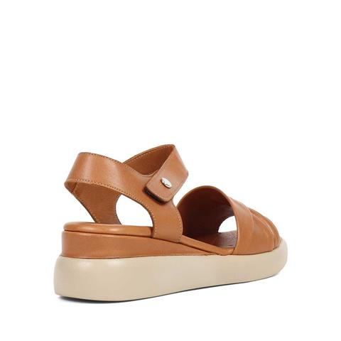 Kadın Taba Dolgu Topuklu Deri Sandalet