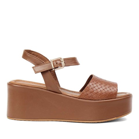 Kadın Taba Dolgu Topuklu Deri Sandalet