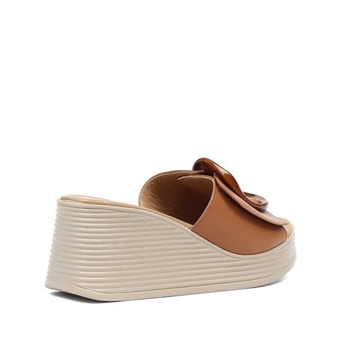 Kadın Taba Dolgu Topuklu Deri Terlik