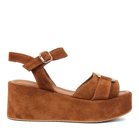 Kadın Taba Dolgu Topuklu Süet Deri Sandalet