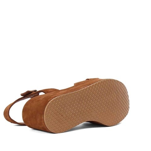 Kadın Taba Dolgu Topuklu Süet Deri Sandalet