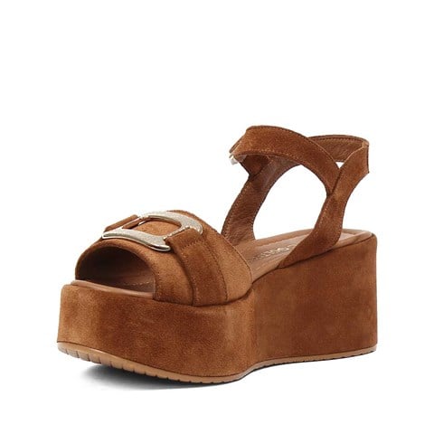 Kadın Taba Dolgu Topuklu Süet Deri Sandalet