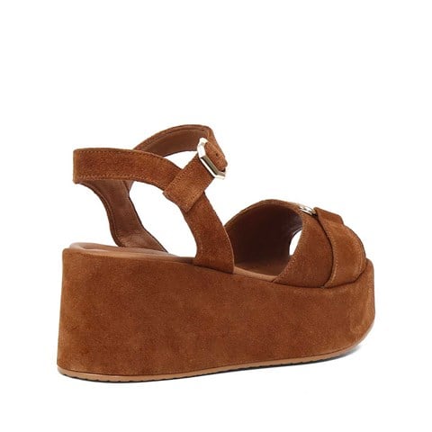 Kadın Taba Dolgu Topuklu Süet Deri Sandalet