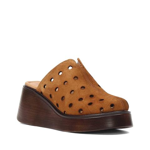 Kadın Taba Dolgu Topuklu Süet Deri Terlik