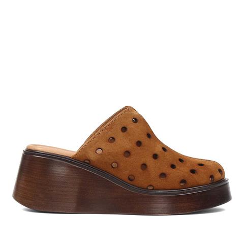 Kadın Taba Dolgu Topuklu Süet Deri Terlik