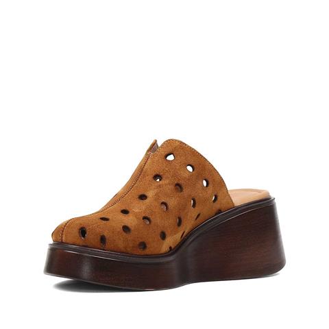 Kadın Taba Dolgu Topuklu Süet Deri Terlik