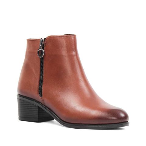 Kadın Taba Fermuarlı Deri Bot