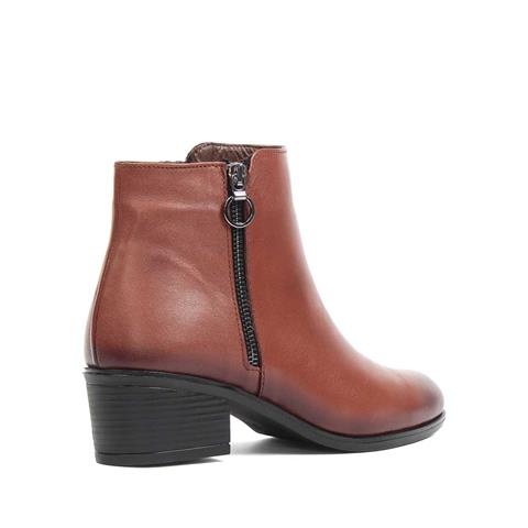 Kadın Taba Fermuarlı Deri Bot